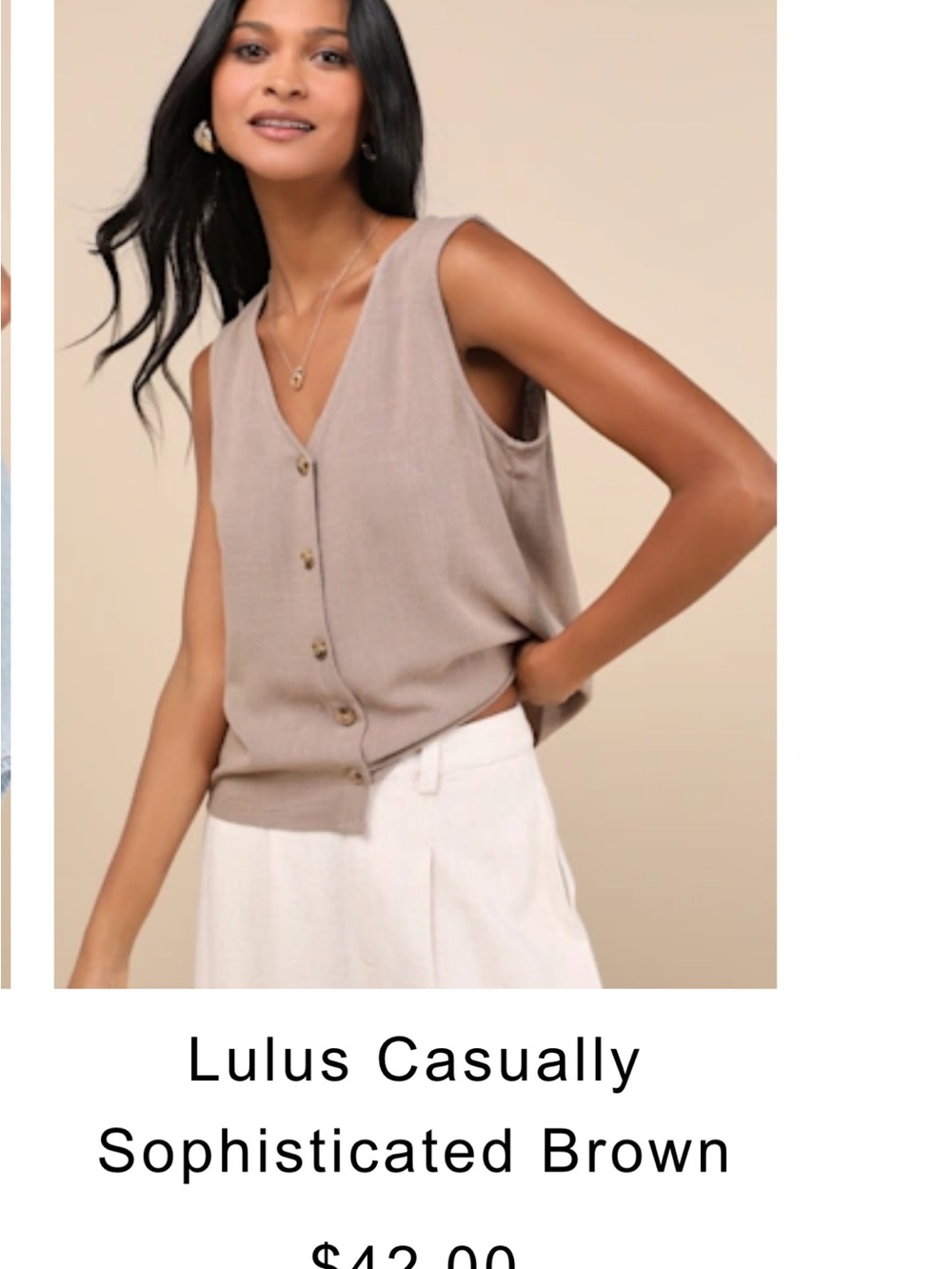 Lulu's Lightweight Tan Button-Front V-Neck Tank - Picture 5 of 5